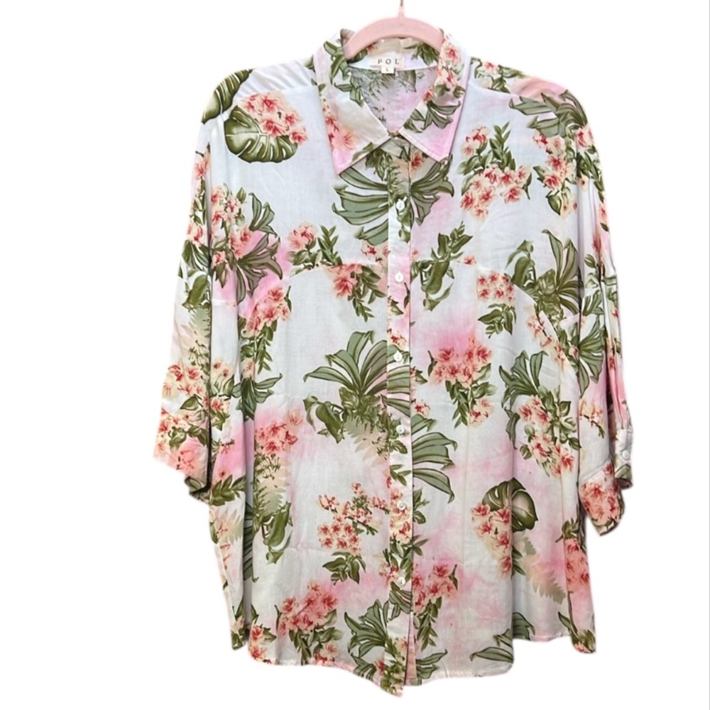 POL Tropical Floral Button-up Shirt / 
Size L / NWOT Pink/Green